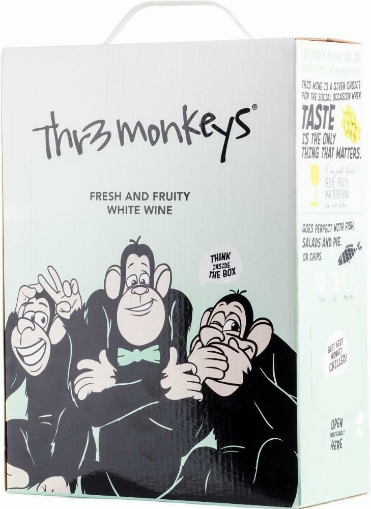 Thr3 Monkeys Fresh & Fruity White Wine hanapakkaus