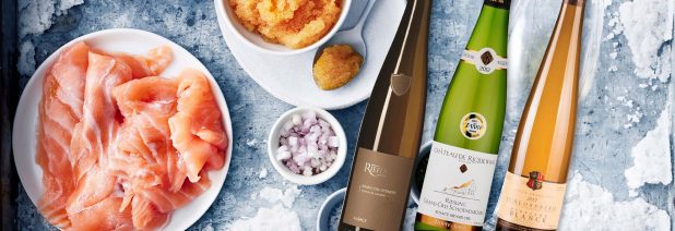 Jääkellarin lohi ja 3 x Alsacen riesling